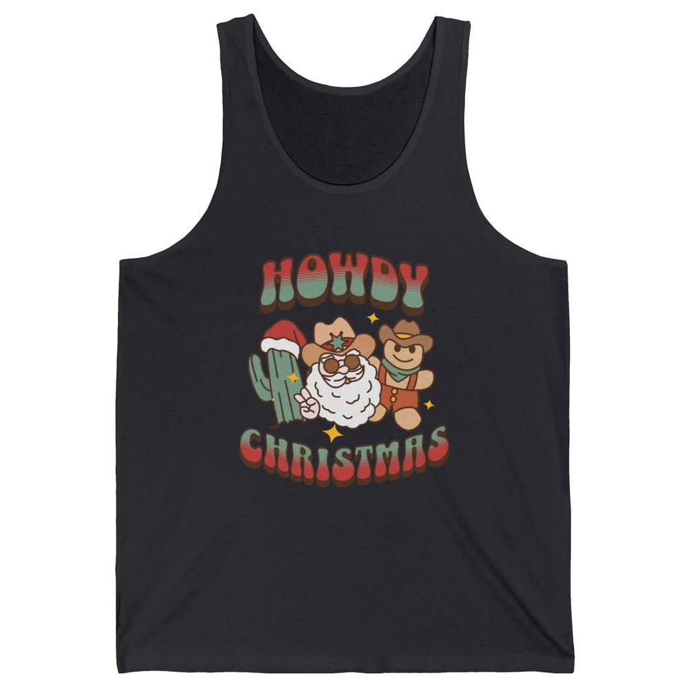 Merry Christmas Gingerbread Cowboy Xmas Santa Cactus Western Unisex Jersey Tank