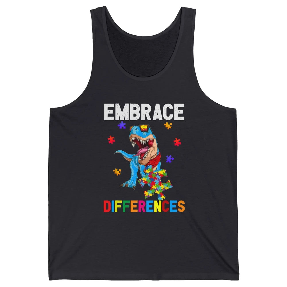 Autism Awareness Dinosaur Puzzle Piece Embrace Differences Unisex Jersey Tank