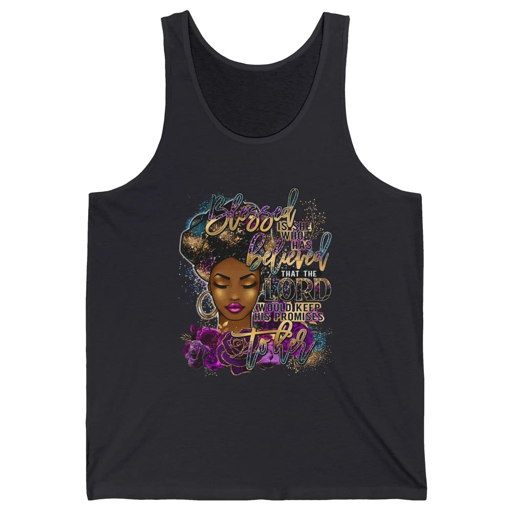 Afro Woman Blessed Is She Who Believed God African Christian Unisex Jersey Tank