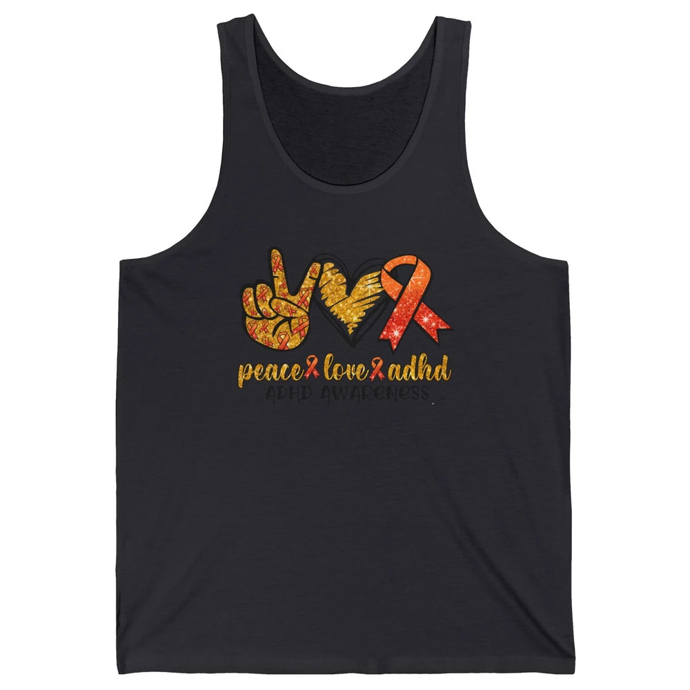 ADHD Awareness Month Peace Love ADHD Orange Ribbon Unisex Jersey Tank