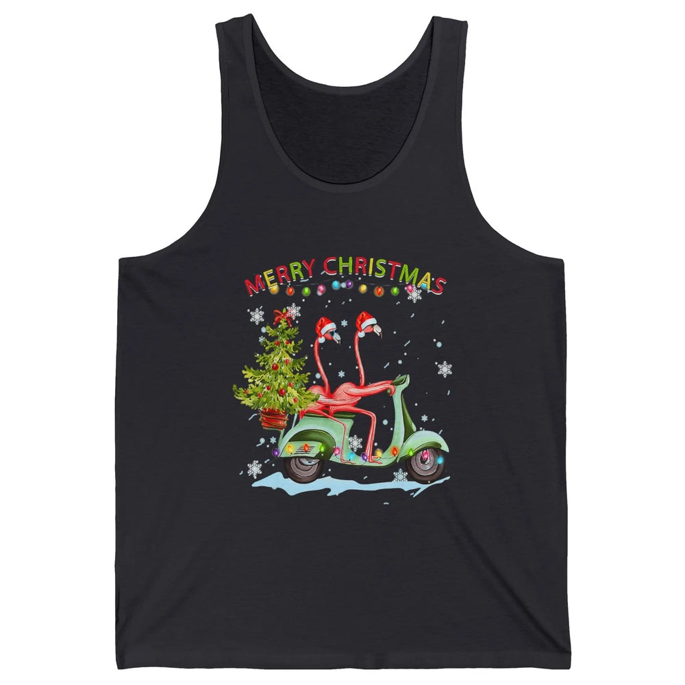 Merry Christmas Flamingos Santa Hat Xmas Lights Motorbike Unisex Jersey Tank