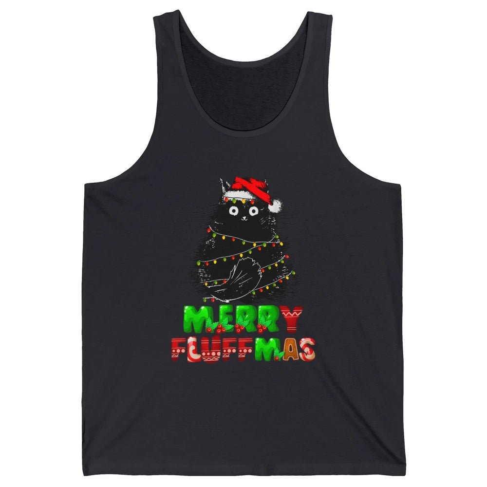 Merry Christmas Catmas Santa Hat Black Cat Xmas Lights Tree Unisex Jersey Tank