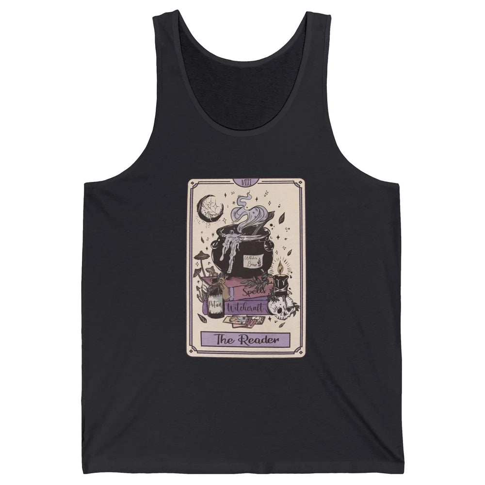 Retro Skull Books The Reader Tarot Card Witchcraft Halloween Unisex Jersey Tank