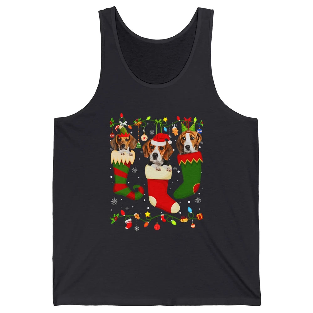 Funny Beagle Dog Christmas Tree Socks Xmas Lights Santa Hat Unisex Jersey Tank