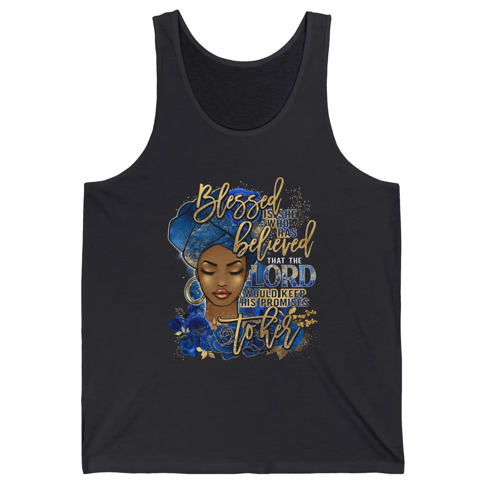 Black Woman Blessed Is She Who Believed God Christian Unisex Jersey Tank