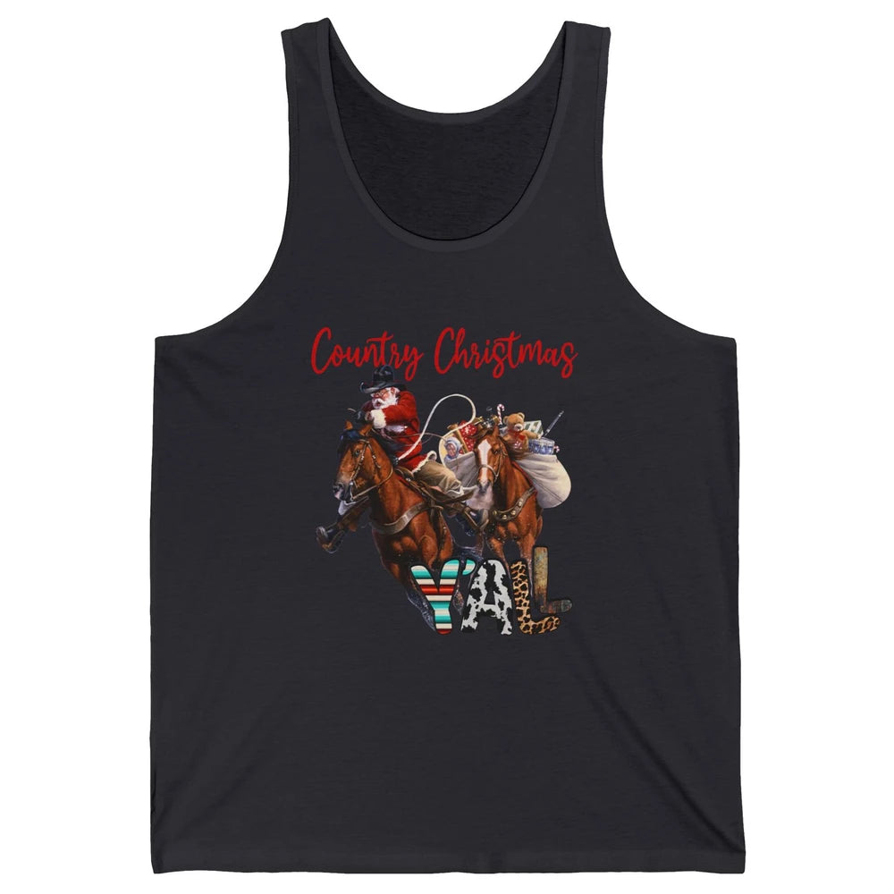 Santa Claus Country Christmas Y'all Western Country Cowboy Unisex Jersey Tank