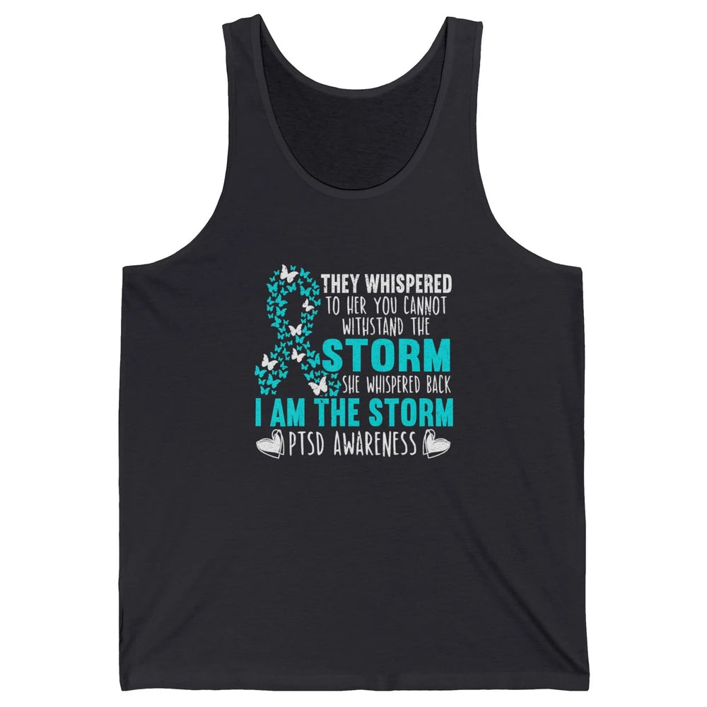 Teal Ribbon Butterfly The Storm Warrior PTSD Awareness Month Unisex Jersey Tank