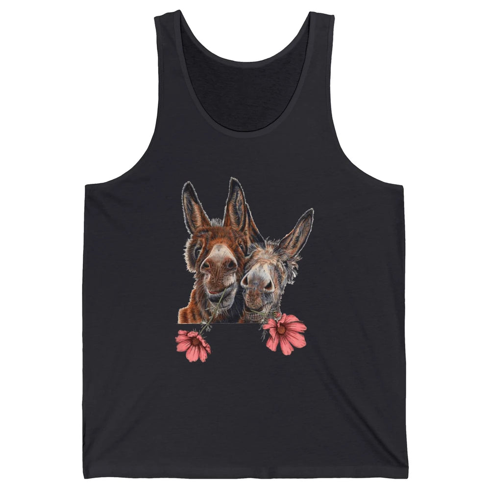 Wildflower Donkey Couple Retro Farm Animal Life Funny Donkey Unisex Jersey Tank