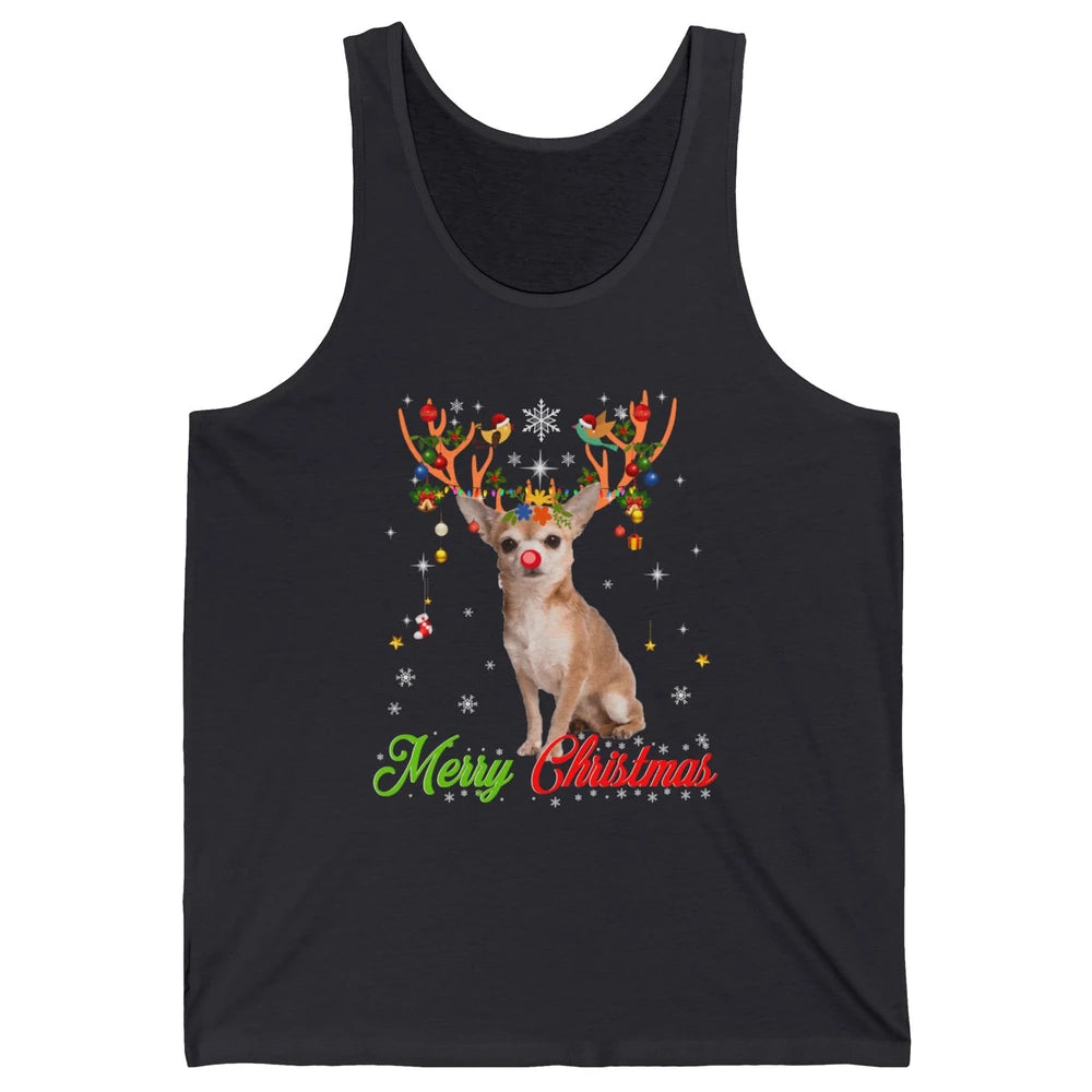 Merry Christmas Chihuahua Dog Santa Hat Xmas Reindeer Lights Unisex Jersey Tank