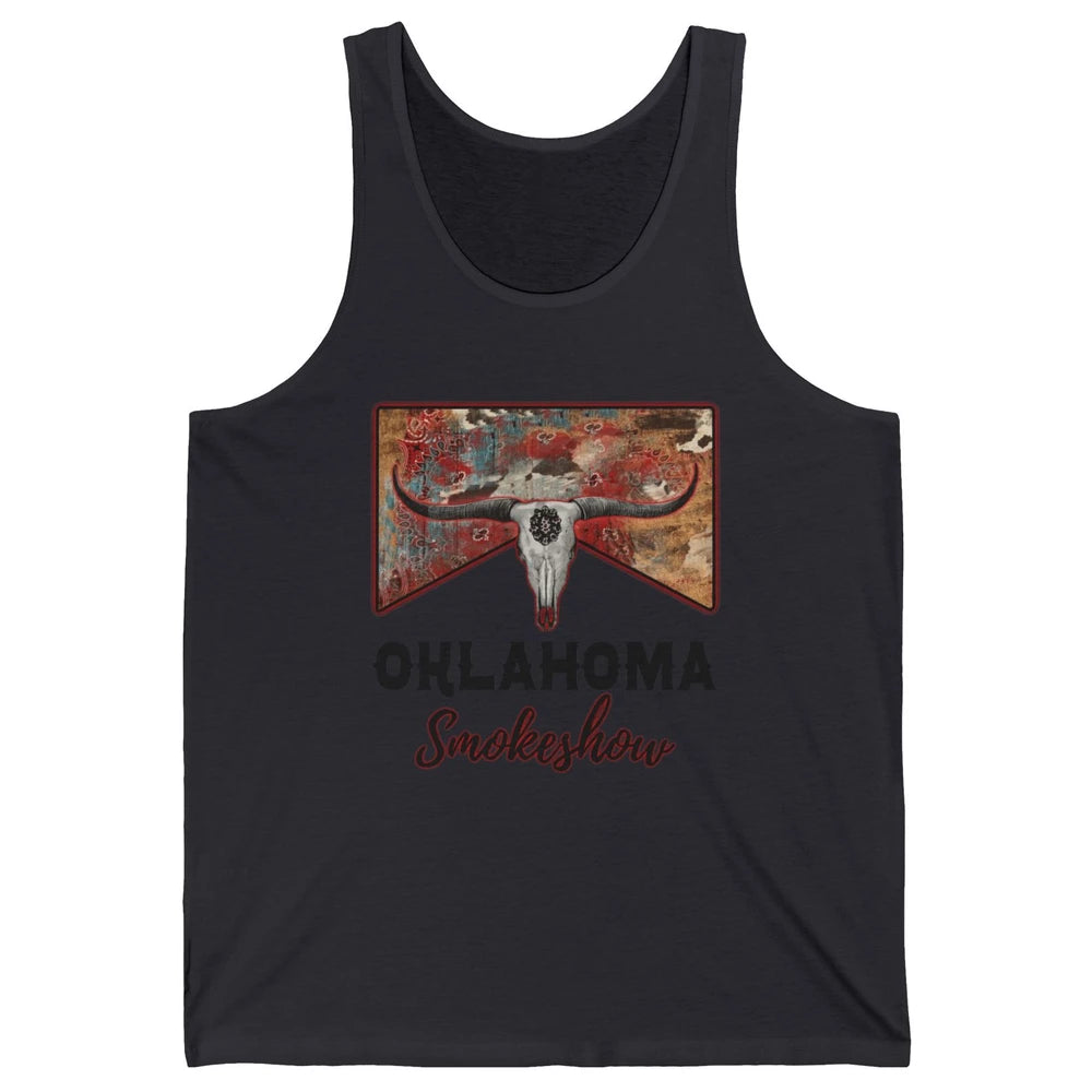 Boho Bull Skull Cow Print Oklahoma Smokeshow Western Country Unisex Jersey Tank