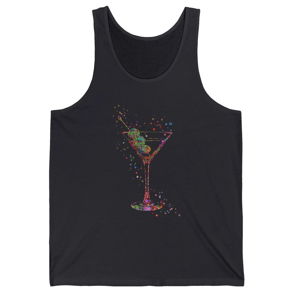 Watercolor Glass Of Martini Cocktails Wine Shot Alcoholic Unisex Jersey Tank