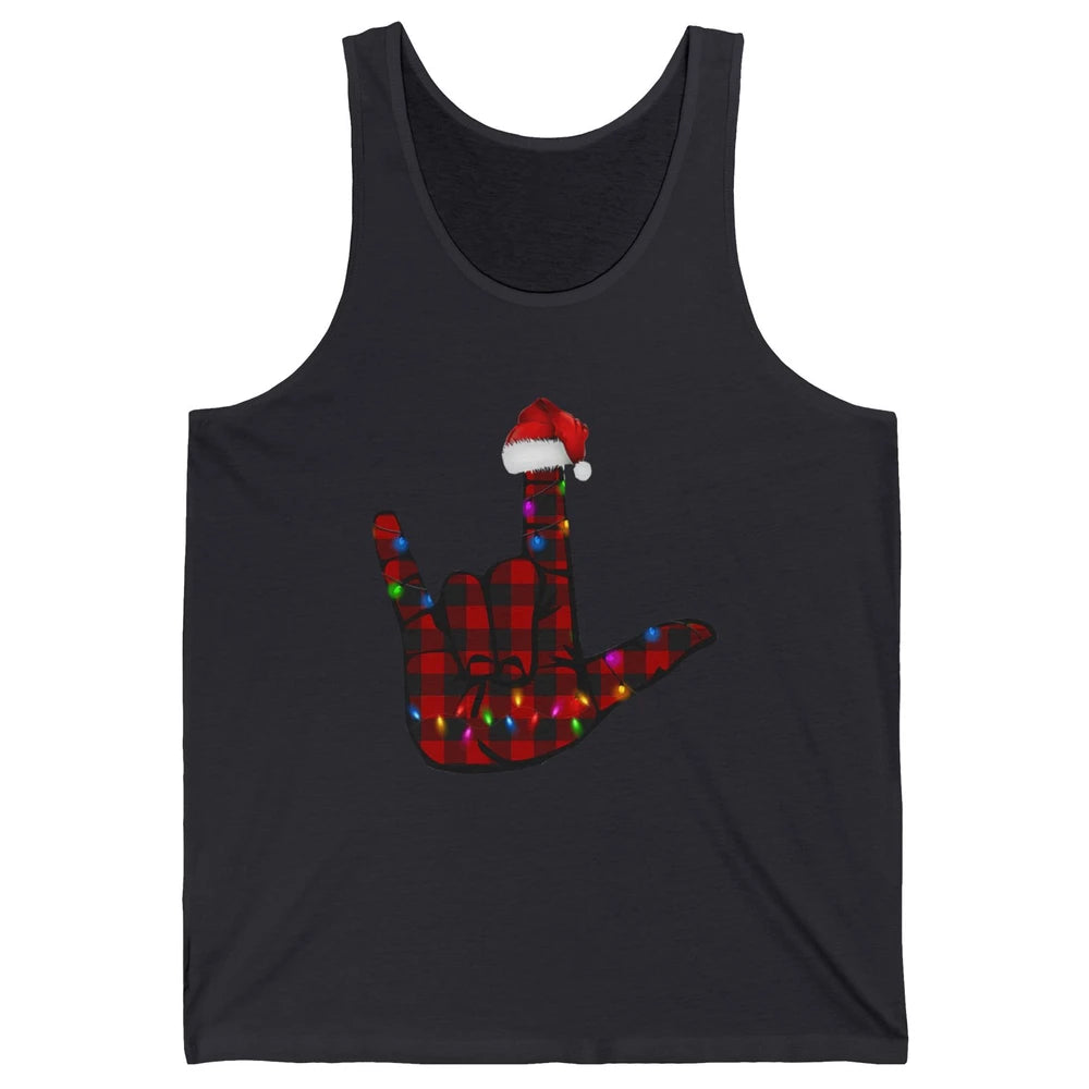 Merry Christmas Hand Sign Language Deaf Xmas Santa Hat ASL Unisex Jersey Tank