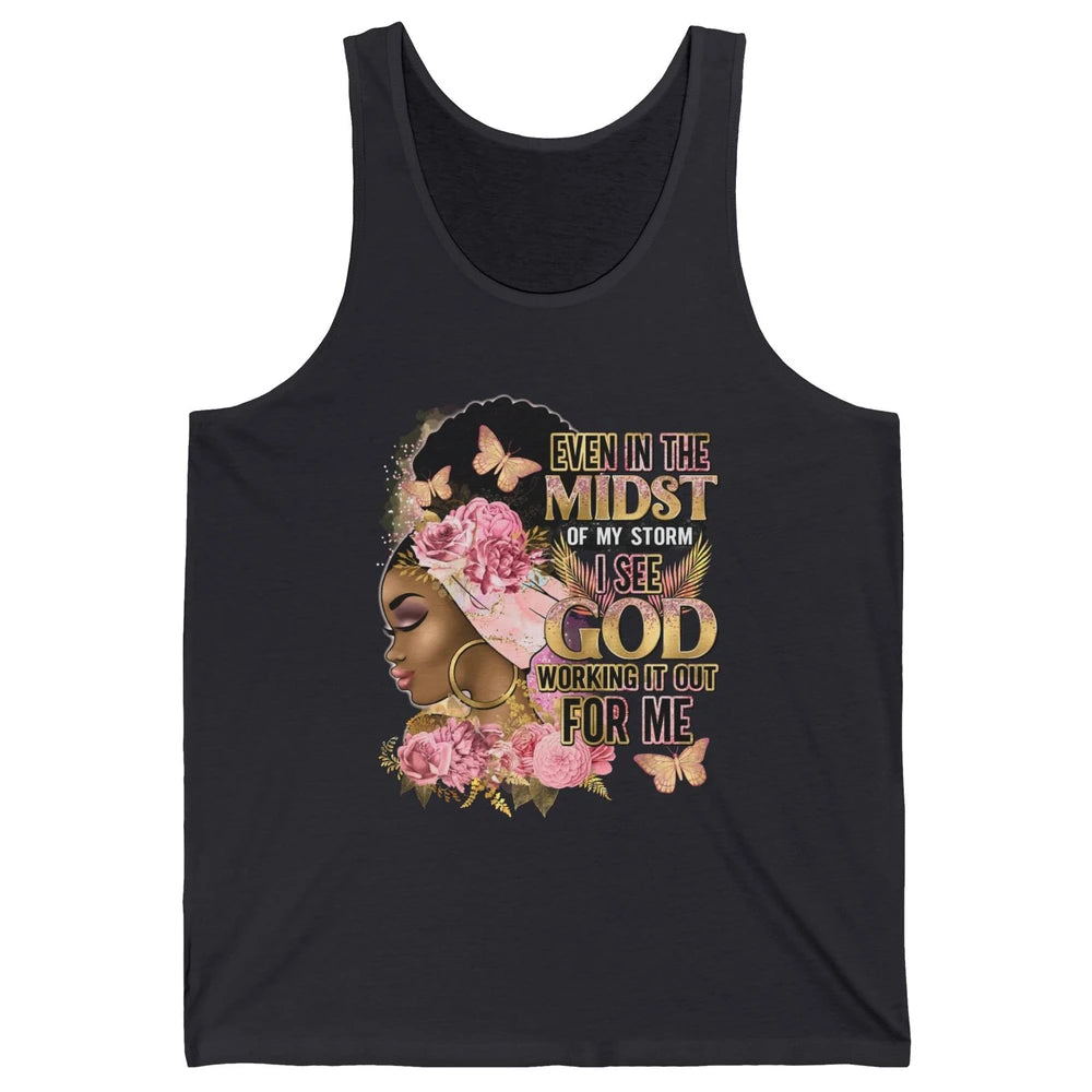 Black Girl In The Midst Of Storm Afro Woman Christian Belief Unisex Jersey Tank