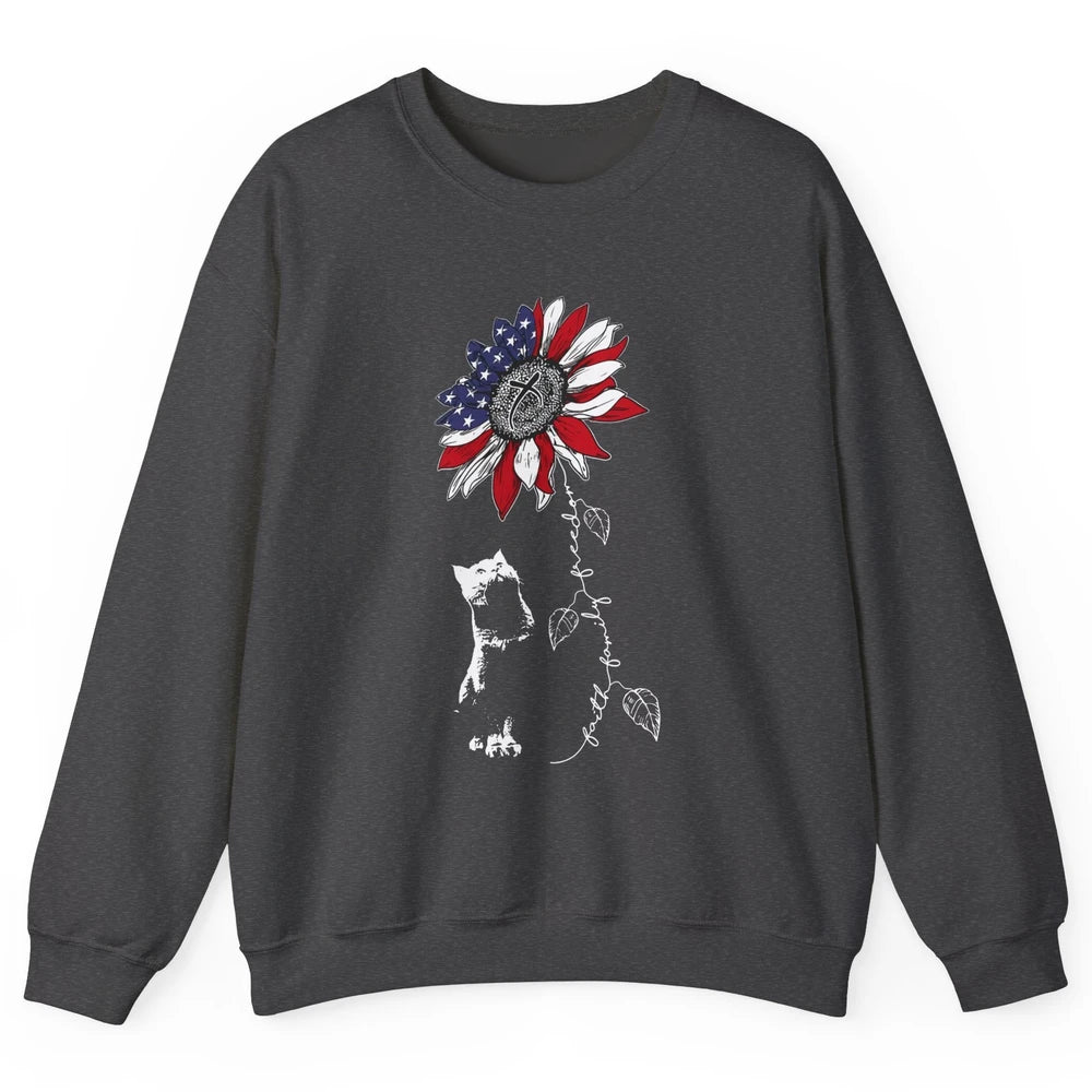 Cat Sunflower 4th Of July Patriotic Faith Family Freedom Unisex Crewneck Sweatshirt