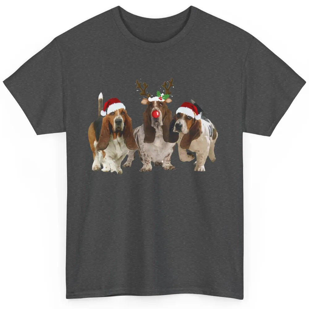 Basset Hound Santa Hats And Reindeer Horns Christmas Dog Mom Classic Unisex T-Shirt