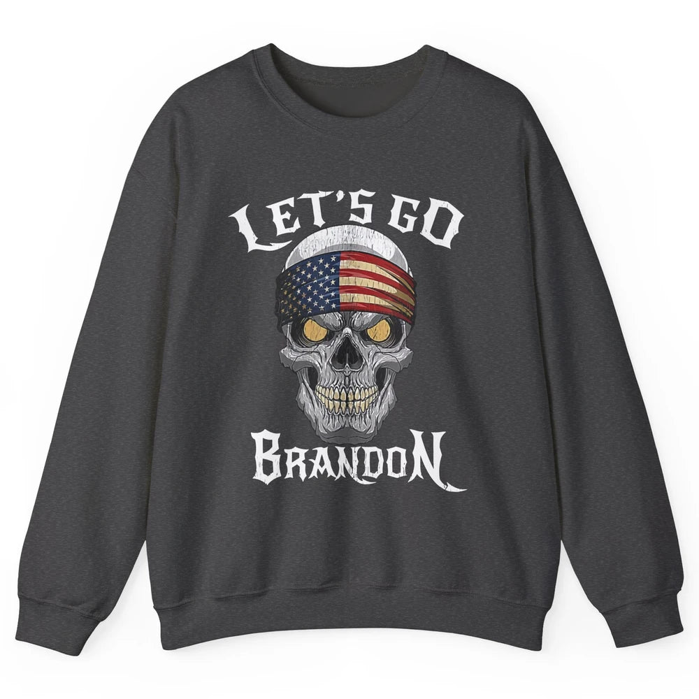 Retro Skull US Flag Let's Go Brandon Anti Biden Pro America Unisex Crewneck Sweatshirt