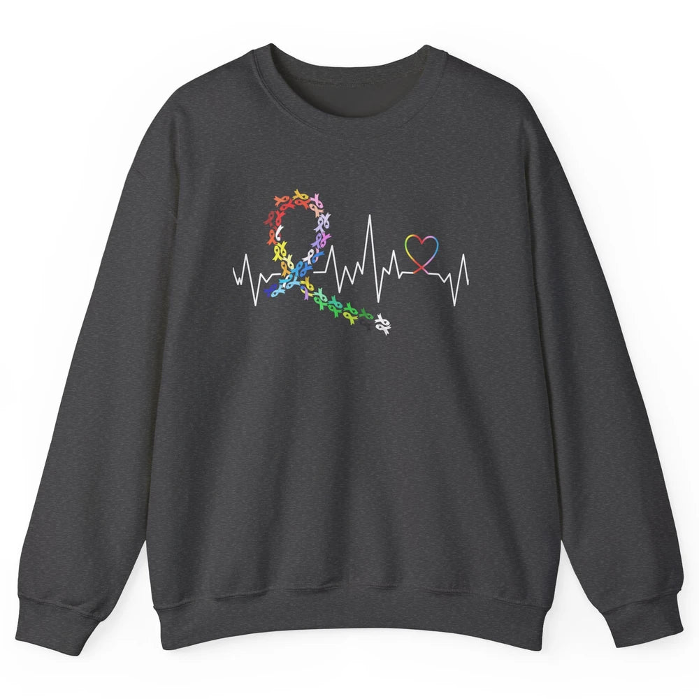 Cancer Awareness All Cancers Matter Heartbeat Unisex Crewneck Sweatshirt