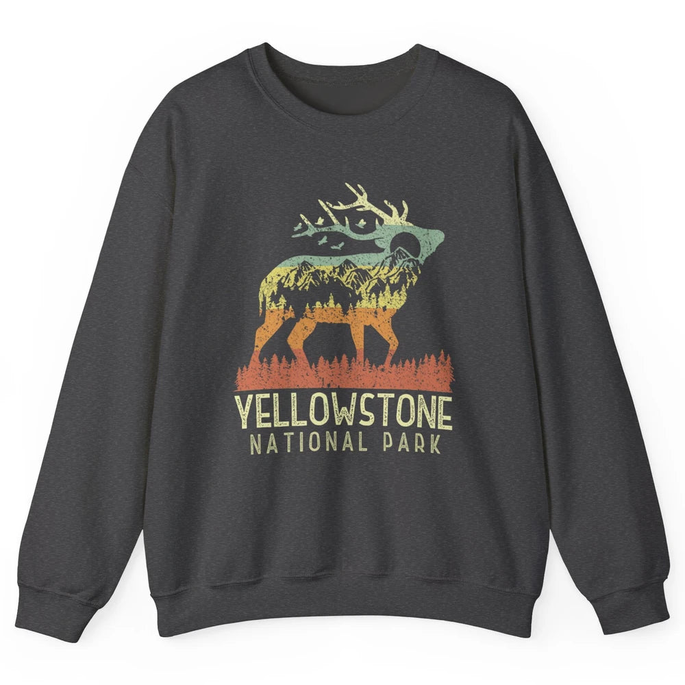 Yellowstone National Park Reindeer Mountains Vintage Outdoor Unisex Crewneck Sweatshirt