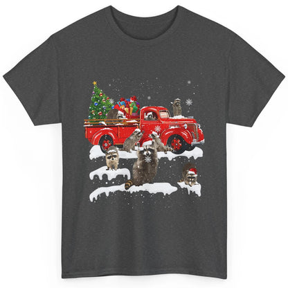 Funny Red Truck Raccoon Xmas Tree Lights Merry Christmas Classic Unisex T-Shirt