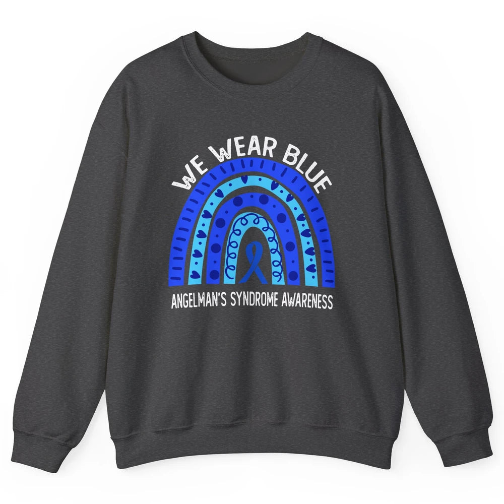 We Wear Blue For Angelman's Syndrome Blue Ribbon Rainbow Unisex Crewneck Sweatshirt