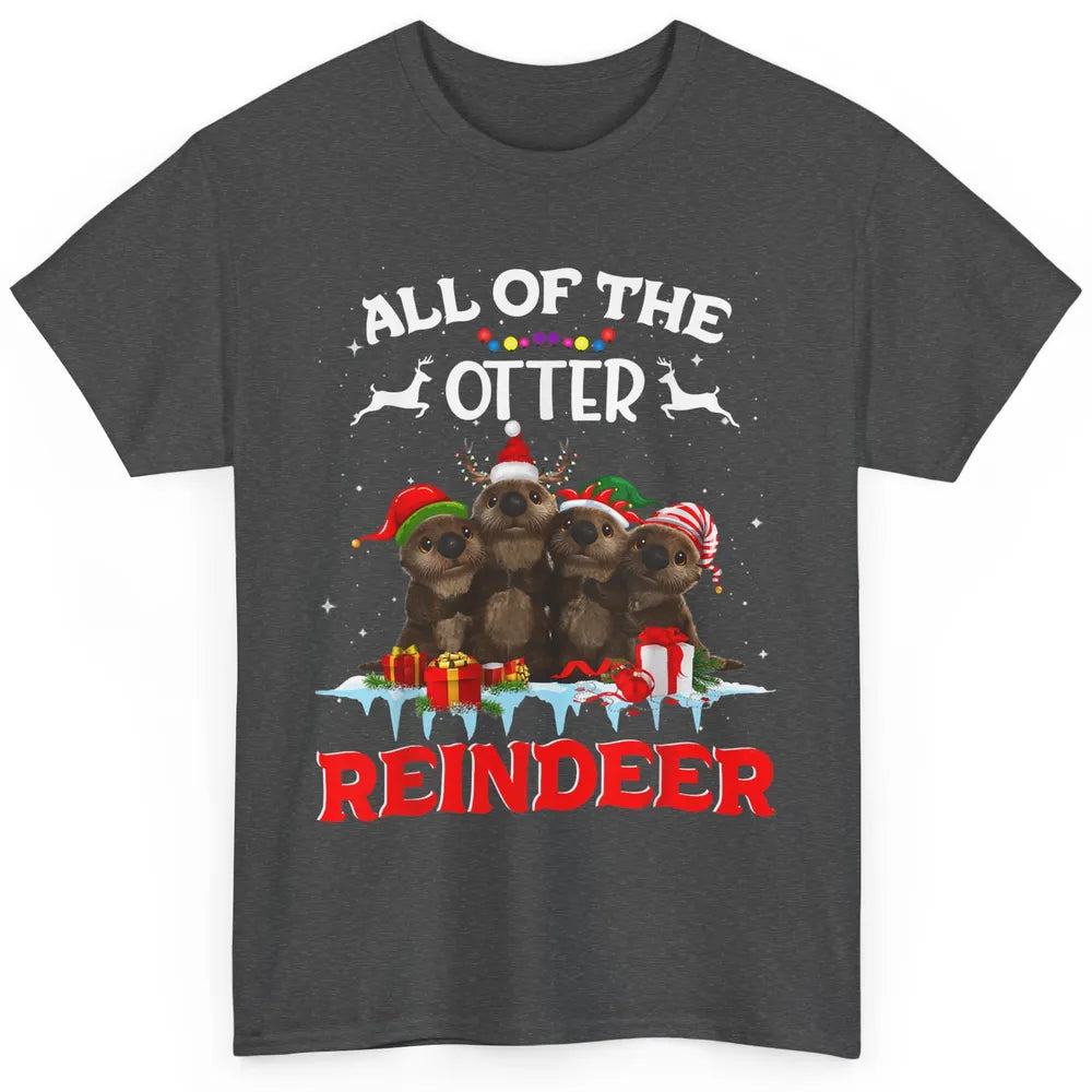 Merry Christmas All Of Otter Reindeer Funny Xmas Santa Hat Classic Unisex T-Shirt