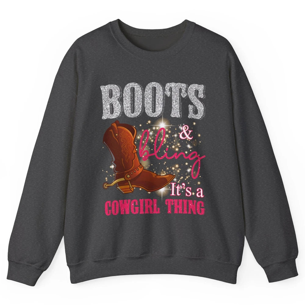 Western Country Cowgirl Thing Boots Bling Women Rodeo Cowboy Unisex Crewneck Sweatshirt