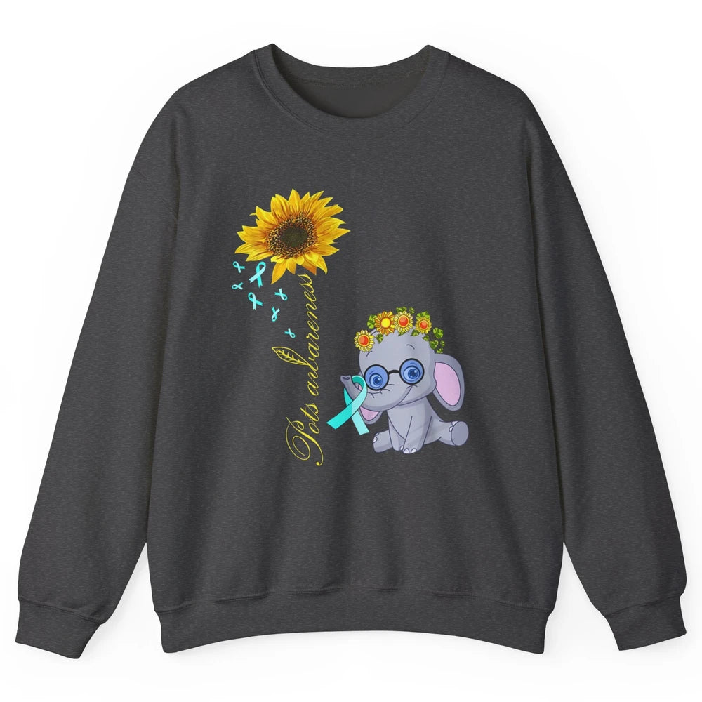 Sunflower Baby Elephant POTS Awareness Turquoise Ribbon Gift Unisex Crewneck Sweatshirt