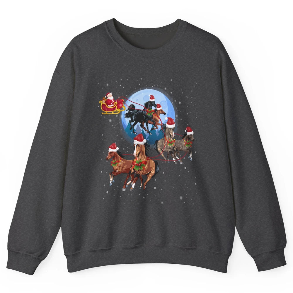 Merry Christmas Horse Drawn Sleigh Riding Santa Claus Xmas Unisex Crewneck Sweatshirt