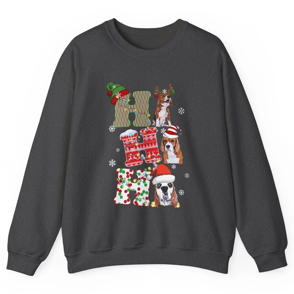 Funny Beagle Christmas Light Santa Beagle Reindeer Snowflake Unisex Crewneck Sweatshirt