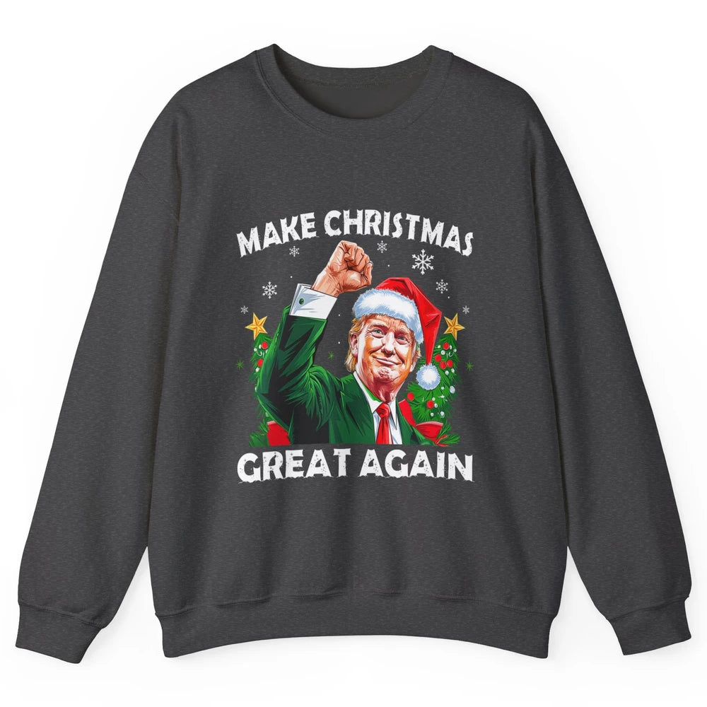 Make Christmas Great Again Funny Santa Trump Political Donald Trump Republican President Xmas Unisex Crewneck Sweatshirt