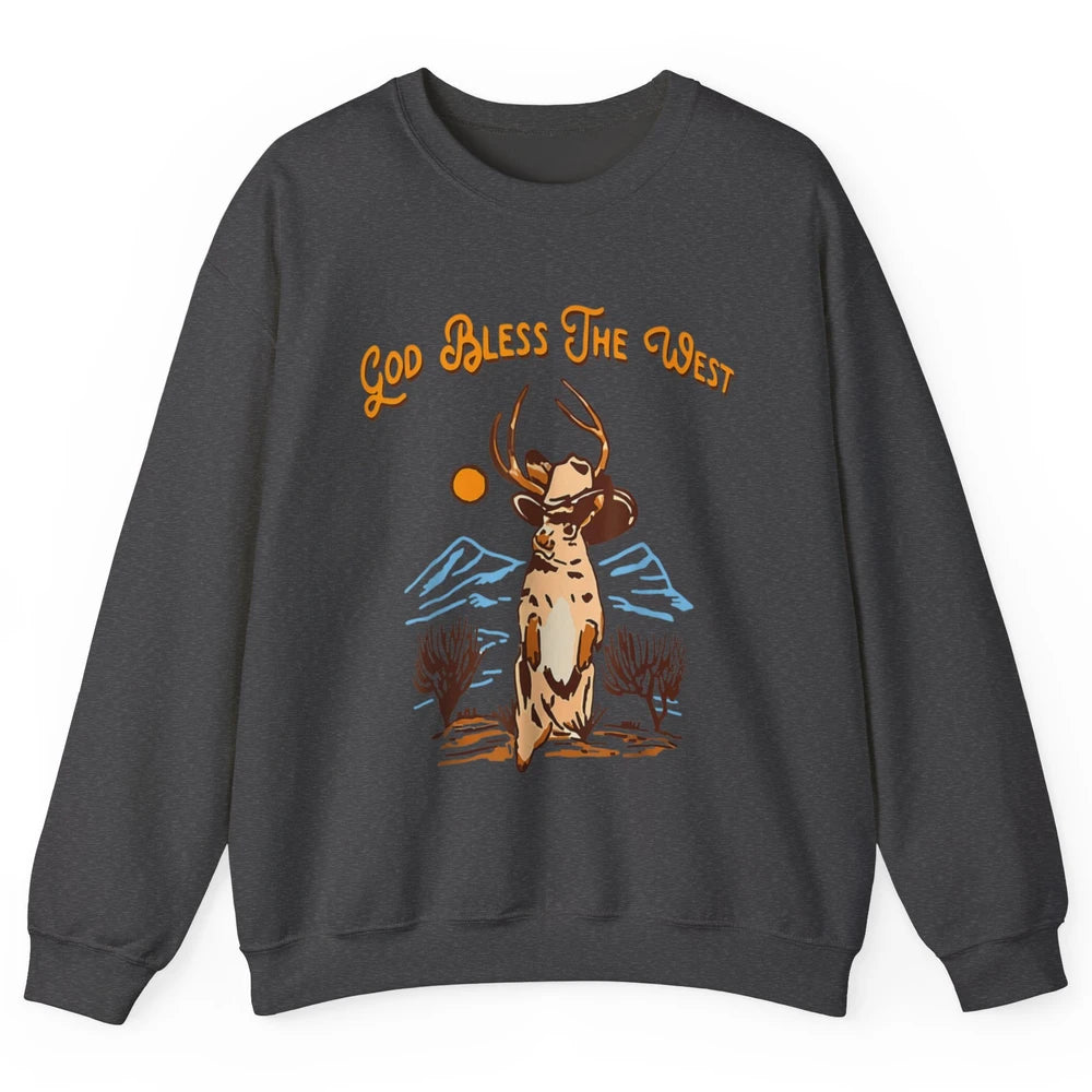 Western Country God Bless Vintage Cowboy Deer Music Desert Unisex Crewneck Sweatshirt