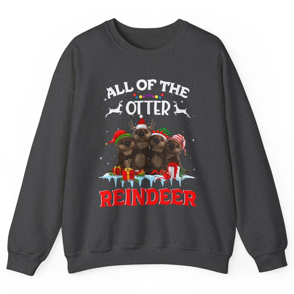 Merry Christmas All Of Otter Reindeer Funny Xmas Santa Hat Unisex Crewneck Sweatshirt