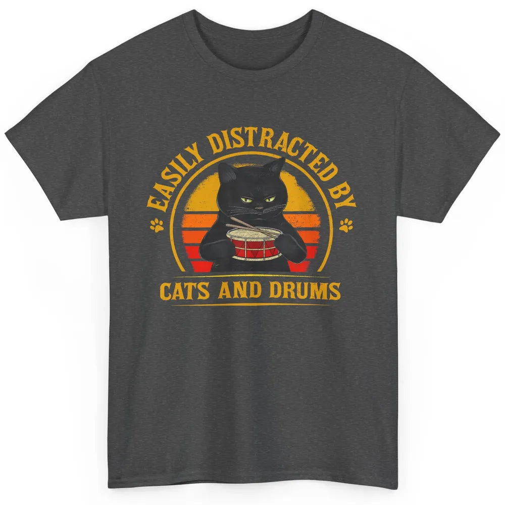 Vintage Black Cat Drummer Easily Distracted By Cat And Drums Classic Unisex T-Shirt