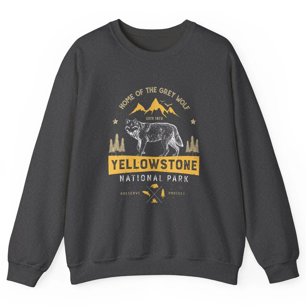 Yellowstone National Park Home Grey Wolf Vintage Wild Nature Unisex Crewneck Sweatshirt