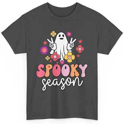 Floral Ghost Boo Groovy Moon Vintage Halloween Spooky Season Classic Unisex T-Shirt