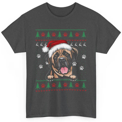 Merry Christmas Cute Santa Hat English Mastiff Dog Ugly Xmas Classic Unisex T-Shirt