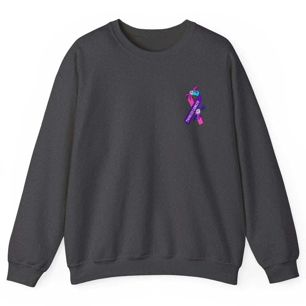 Thyroid Cancer Awareness Purple Pink Ribbon Pocket Size Gift Unisex Crewneck Sweatshirt