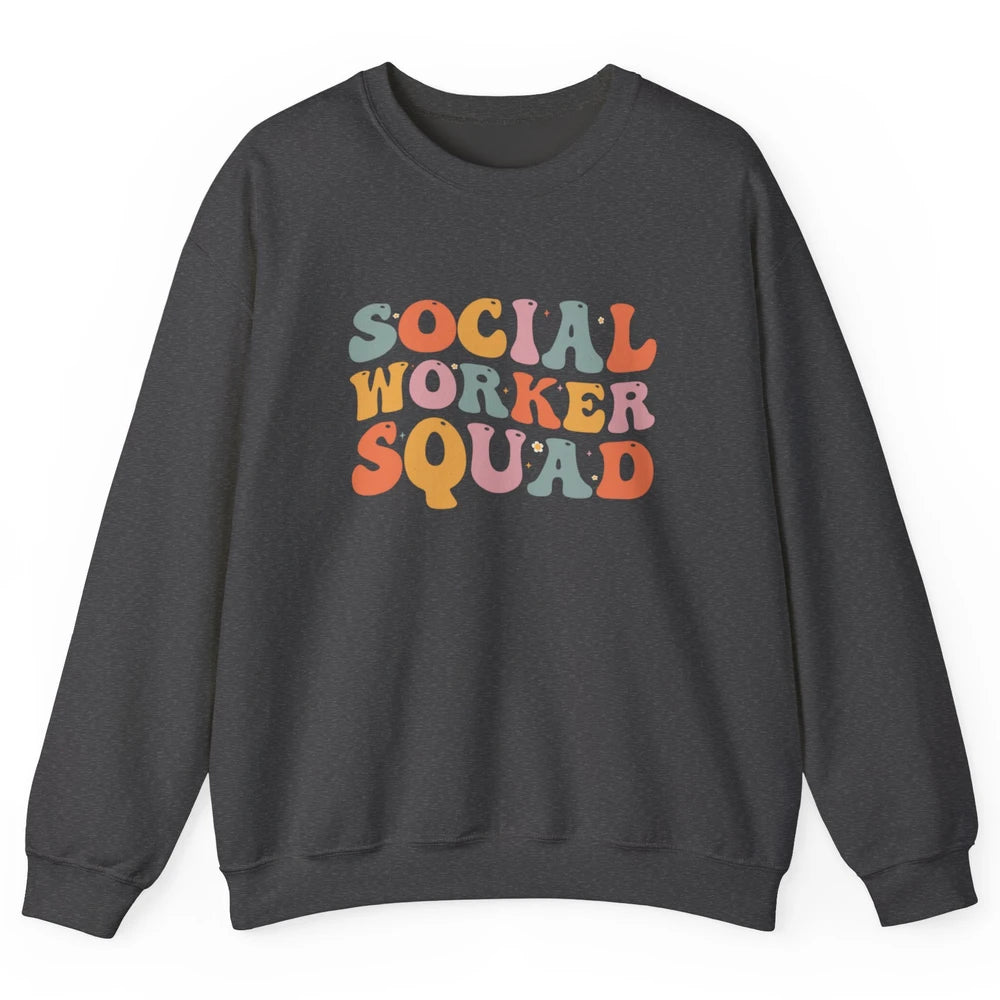 Social Worker Squad Groovy Retro Vintage Rainbow Social Work Unisex Crewneck Sweatshirt