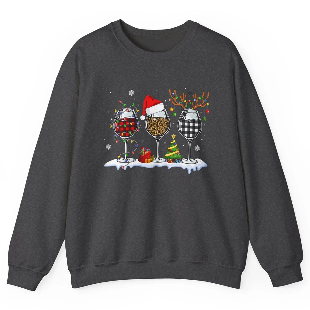 Merry Christmas Funny Red Wine Glass Santa Hat Reindeer Xmas Unisex Crewneck Sweatshirt