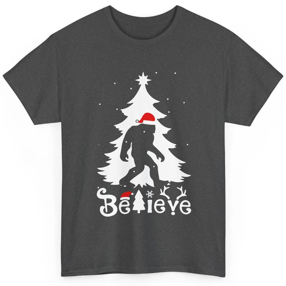 Funny Santa Bigfoot Believe Christmas Tree Sasquatch Lovers Classic Unisex T-Shirt