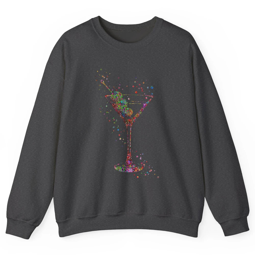 Watercolor Glass Of Martini Cocktails Wine Shot Alcoholic Unisex Crewneck Sweatshirt