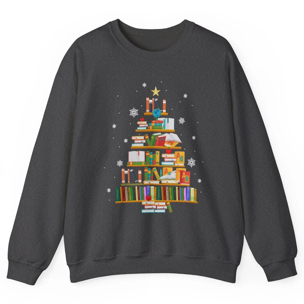 Funny Book Christmas Tree Book Reading Lovers Chritmas Gift Unisex Crewneck Sweatshirt