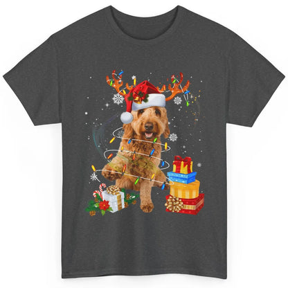 Merry Christmas Goldendoodle Dog Reindeer Xmas Lights Puppy Classic Unisex T-Shirt