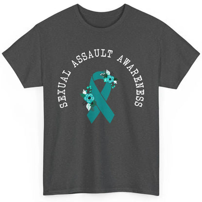 Sexual Assault Awareness Floral Teal Ribbon Awareness Gift Classic Unisex T-Shirt