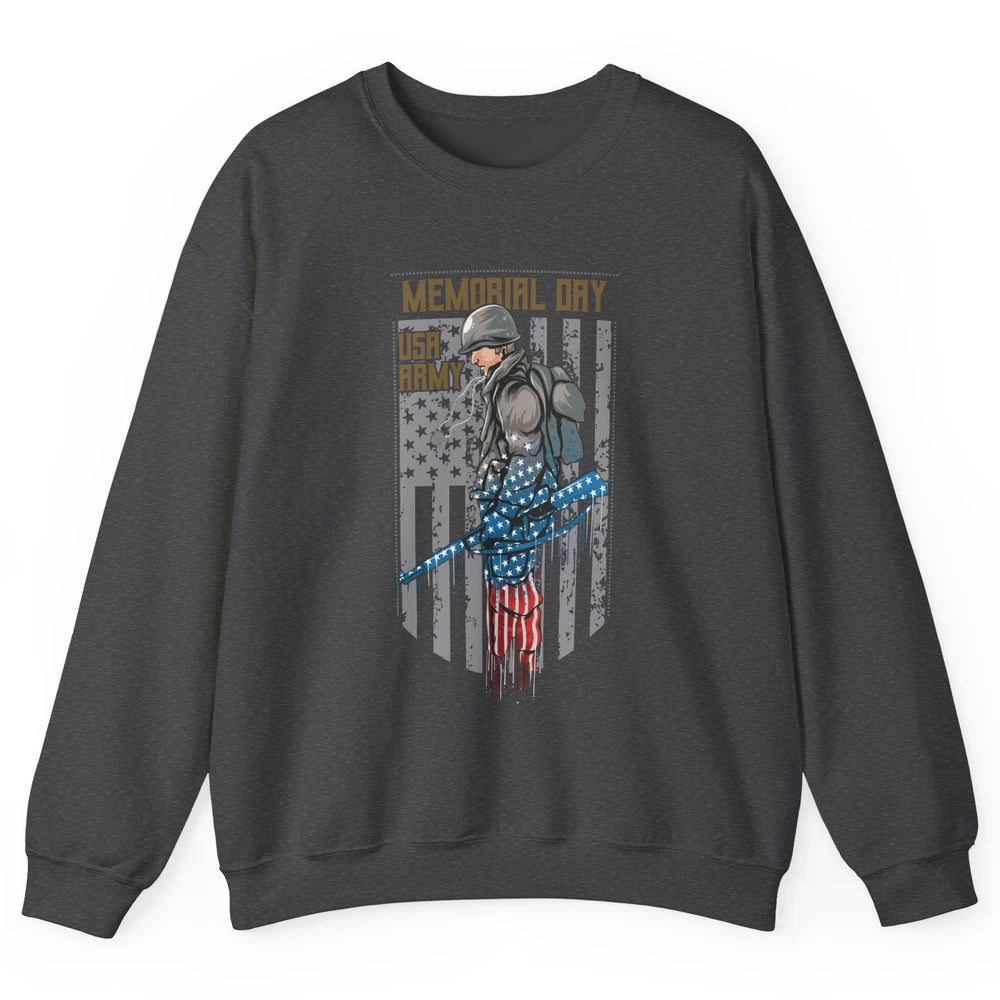 US Army Veteran With Gun American Flag US Pride Memorial Day Unisex Crewneck Sweatshirt