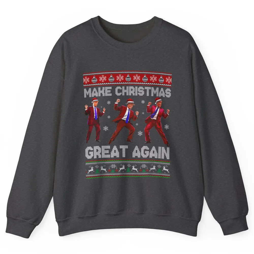 Funny Santa Trump Dance Make Christmas Great Again Xmas Ugly Political Republican Sarcastic Unisex Crewneck Sweatshirt