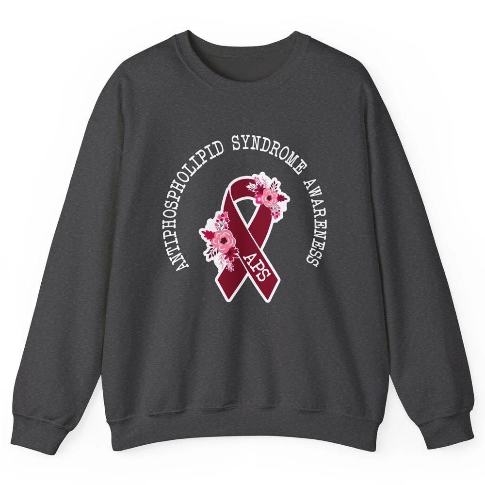 Antiphospholipid Syndrome Awareness APS Burgundy Ribbon Unisex Crewneck Sweatshirt