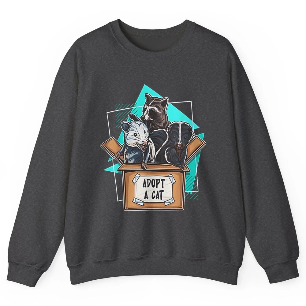 Adopt Forbidden Cats In Box Raccoon Skunks Possum Vaporwave Unisex Crewneck Sweatshirt