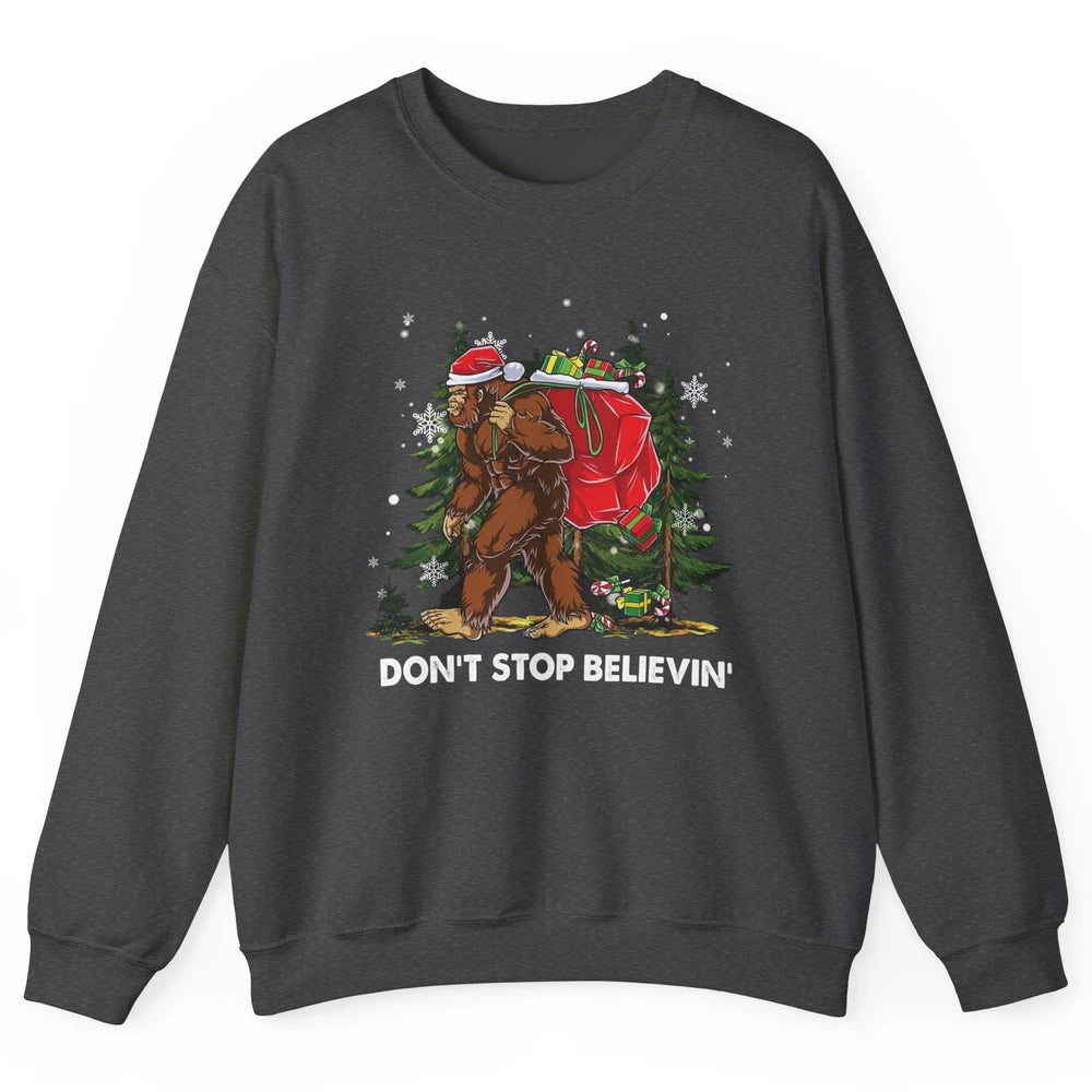 Funny Santa Bigfoot Don’t Stop Believing Christmas Tree Gift Unisex Crewneck Sweatshirt