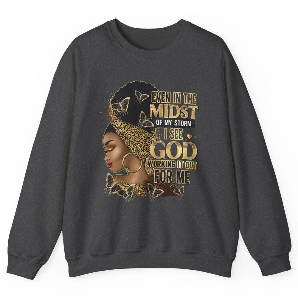 Black Girl In The Midst Of Storm Afro Woman Christian Belief Unisex Crewneck Sweatshirt